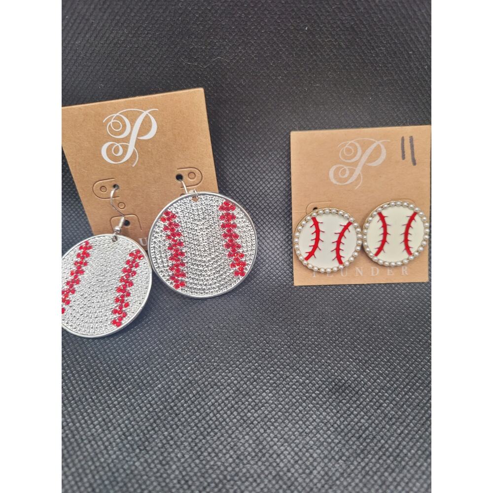 Plunder Baseball Earrings Lot Rhinestone Dangle And Stud Pearl Game Day Sports